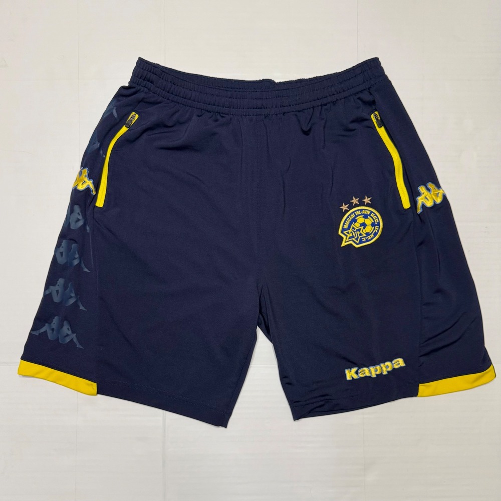 Kappa Maccabi Tel Aviv FC Soccer Training Shorts Mens Large Navy Blue Yellow